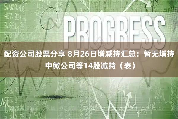 配资公司股票分享 8月26日增减持汇总：暂无增持 中微公司等14股减持（表）