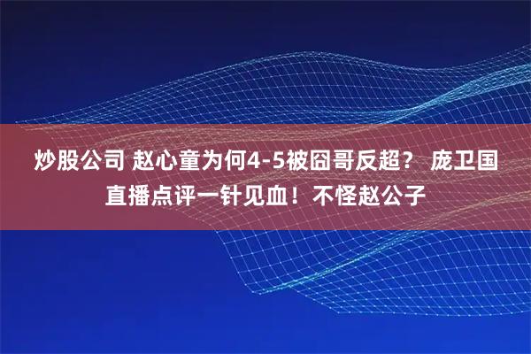 炒股公司 赵心童为何4-5被囧哥反超？ 庞卫国直播点评一针见血！不怪赵公子